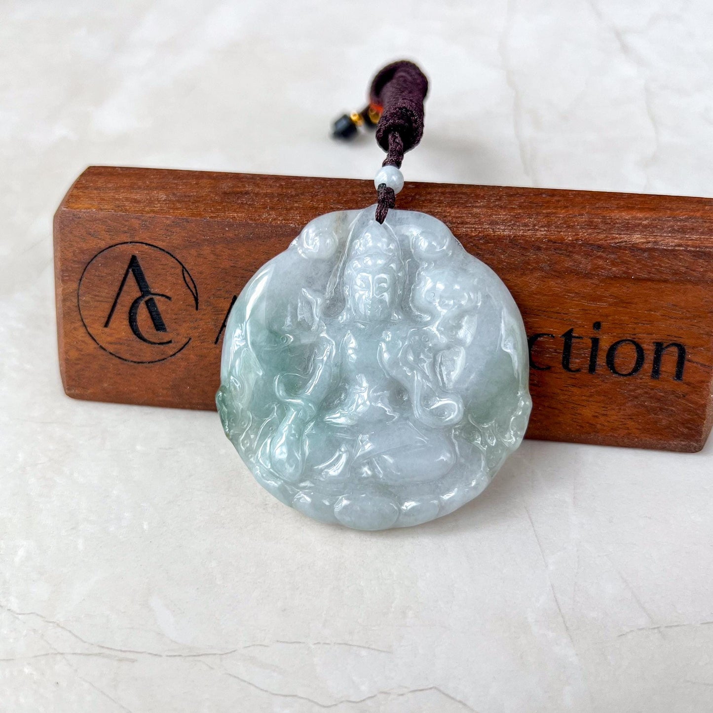 Jadeite Jade Mahasthamaprapta Buddha, Da Shi Zhi , Đại Thế Chí Bồ tát, 大势至, Large Dragon Carved Pendant Necklace, YJ-0221-0442840