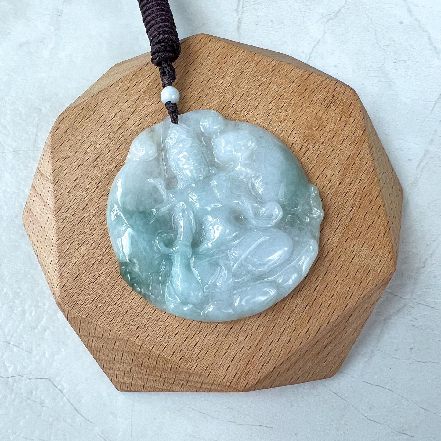 Jadeite Jade Mahasthamaprapta Buddha, Da Shi Zhi , Đại Thế Chí Bồ tát, 大势至, Large Dragon Carved Pendant Necklace, YJ-0221-0442840