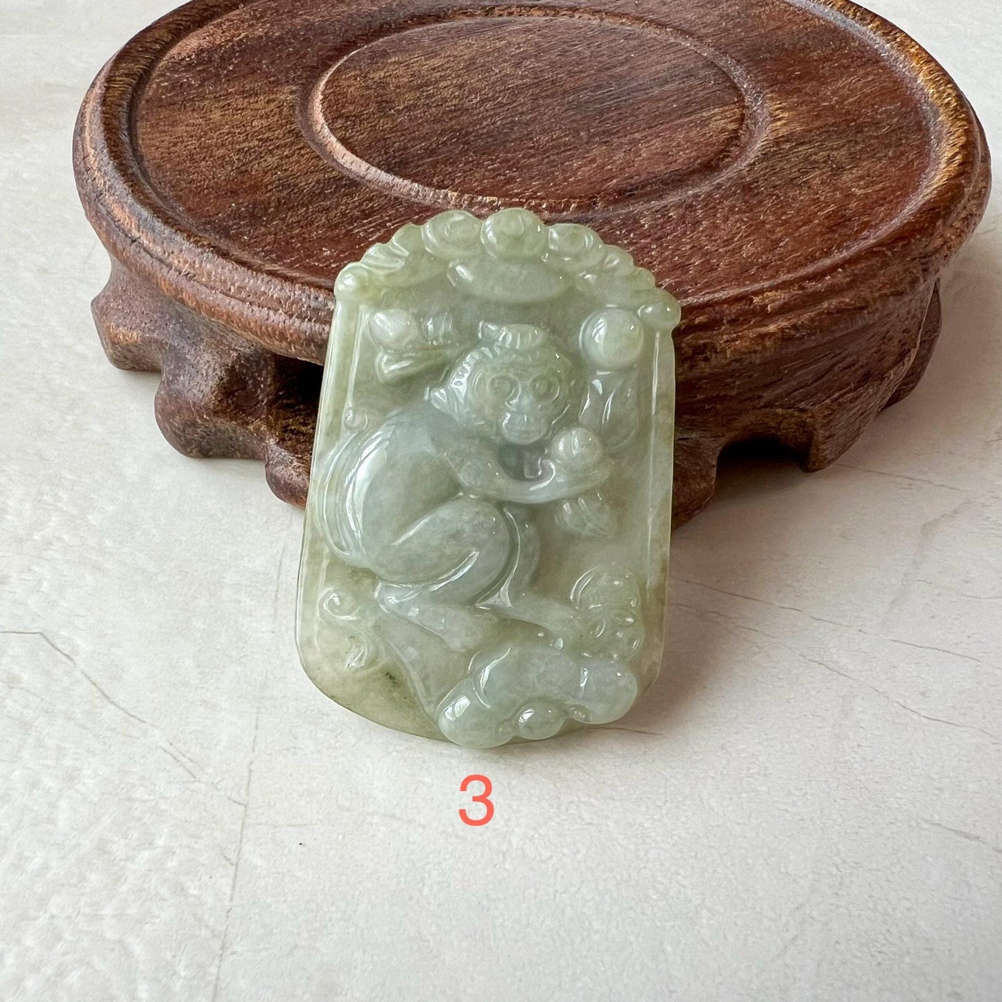 Jadeite Jade Monkey Chinese Zodiac Carved Pendant, LJ-1221-1725166209