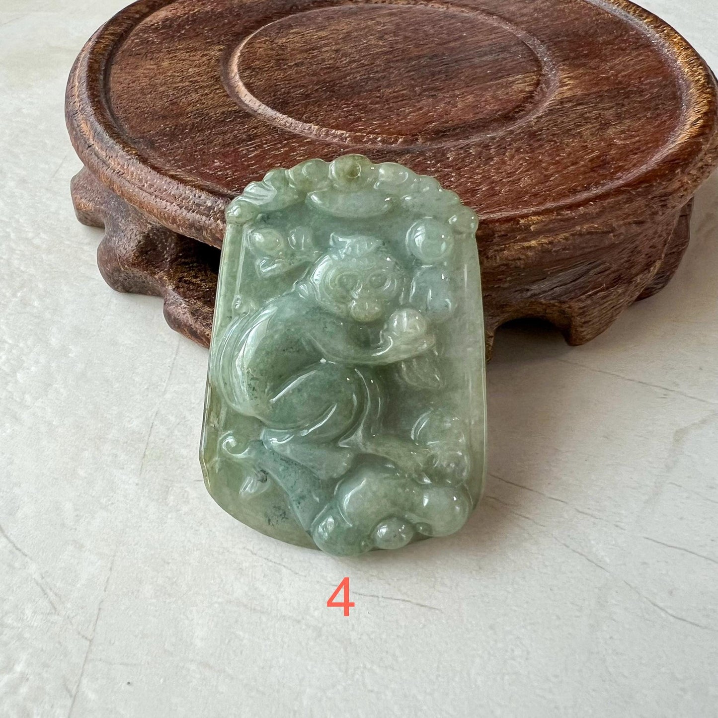 Jadeite Jade Monkey Chinese Zodiac Carved Pendant, LJ-1221-1725166209