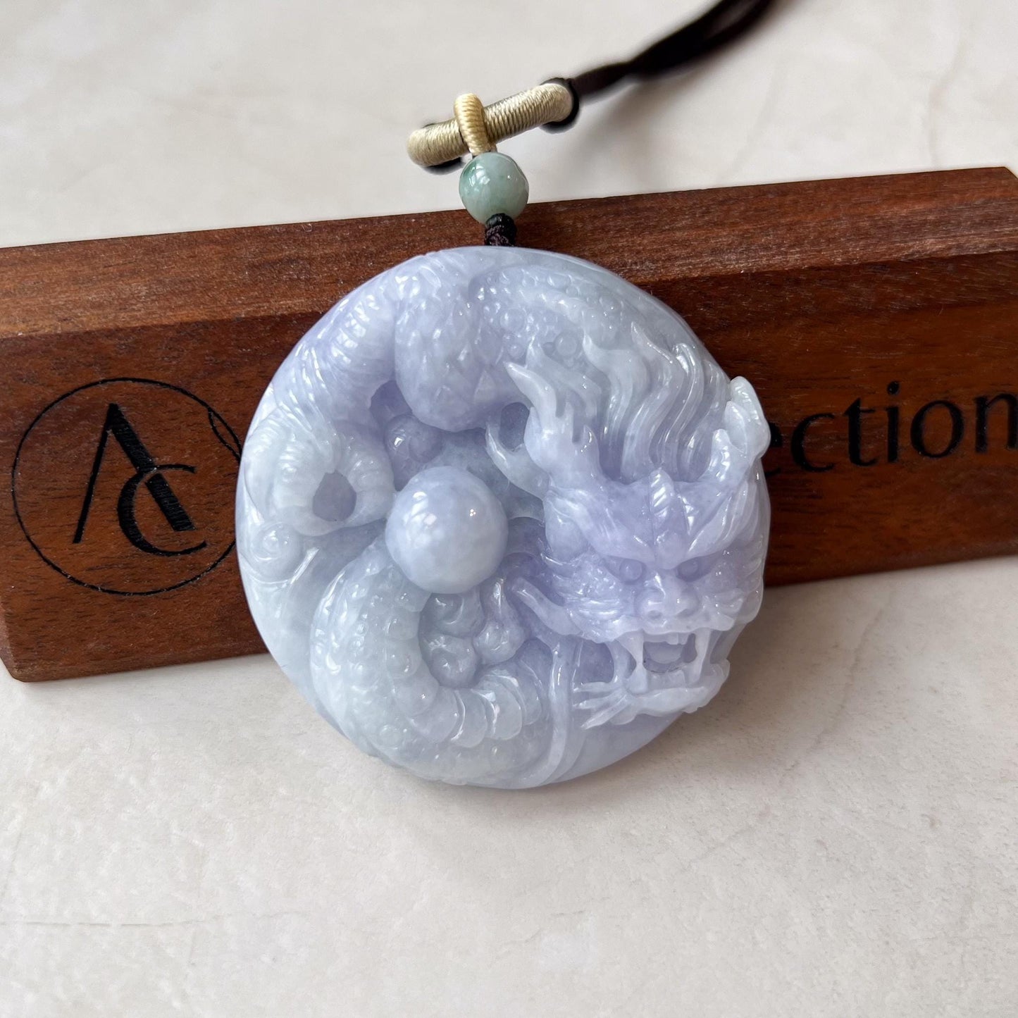 Lavender Dragon with Dragon Ball Pendant, Jadeite Jade Dragon Hand Carved Pendant, LSG-1221-1657012935