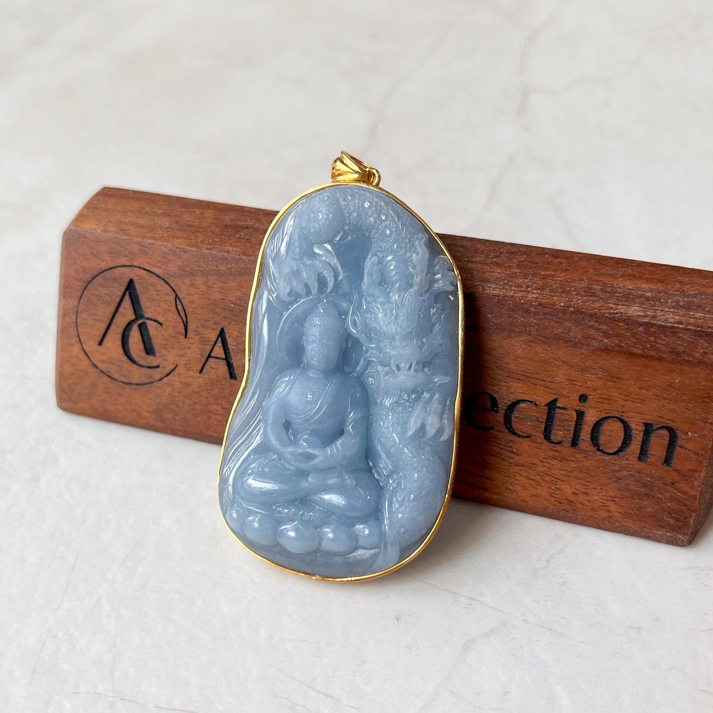 Enlightened Essence Purple Blue Vairocana Buddha Jadeite Jade Pendant, 18K Solid Gold, Da Ri Ru Lai, Đại Nhật Như Lai, 大日如来, YS-0223-1724706733