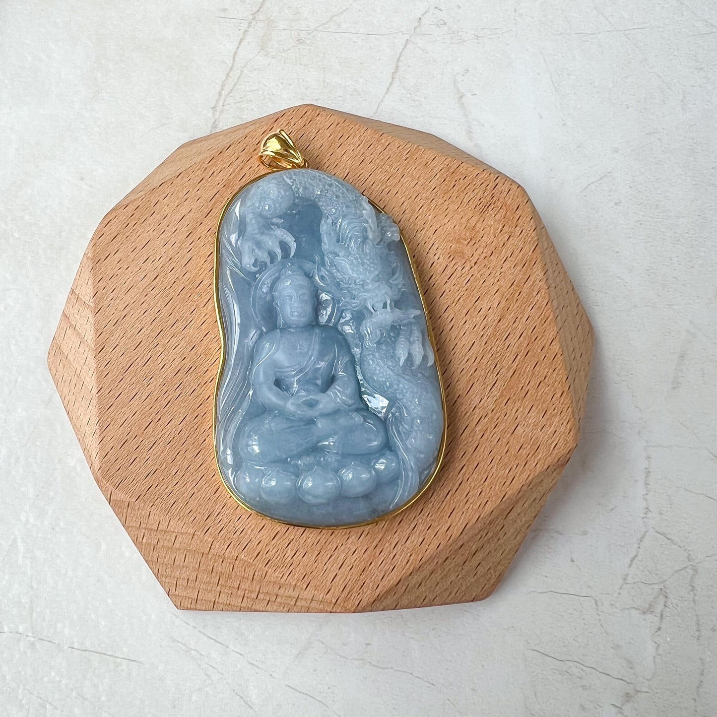 Enlightened Essence Purple Blue Vairocana Buddha Jadeite Jade Pendant, 18K Solid Gold, Da Ri Ru Lai, Đại Nhật Như Lai, 大日如来, YS-0223-1724706733