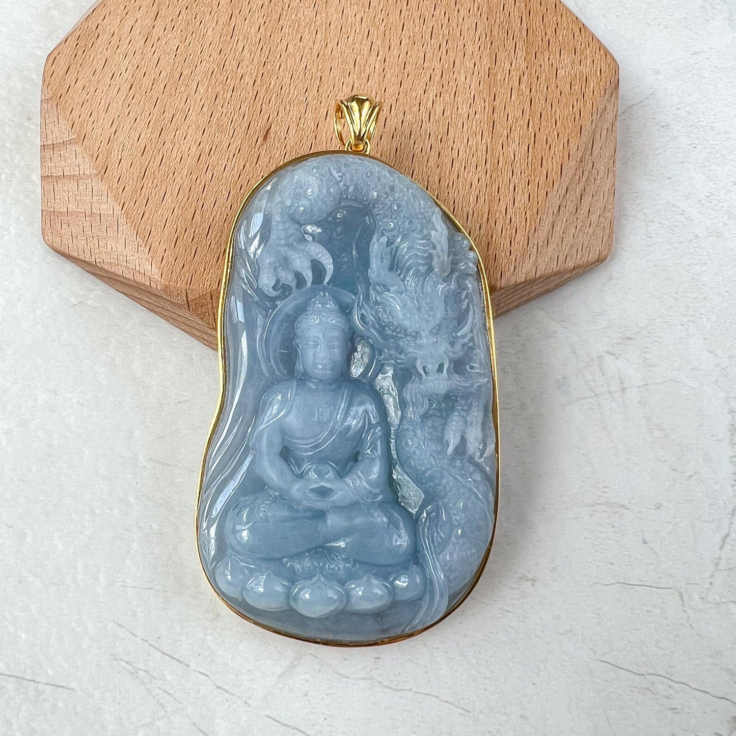 Enlightened Essence Purple Blue Vairocana Buddha Jadeite Jade Pendant, 18K Solid Gold, Da Ri Ru Lai, Đại Nhật Như Lai, 大日如来, YS-0223-1724706733