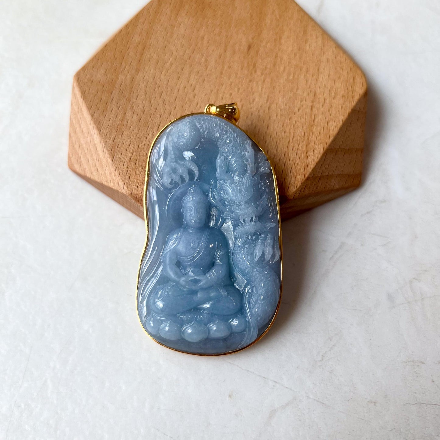 Enlightened Essence Purple Blue Vairocana Buddha Jadeite Jade Pendant, 18K Solid Gold, Da Ri Ru Lai, Đại Nhật Như Lai, 大日如来, YS-0223-1724706733