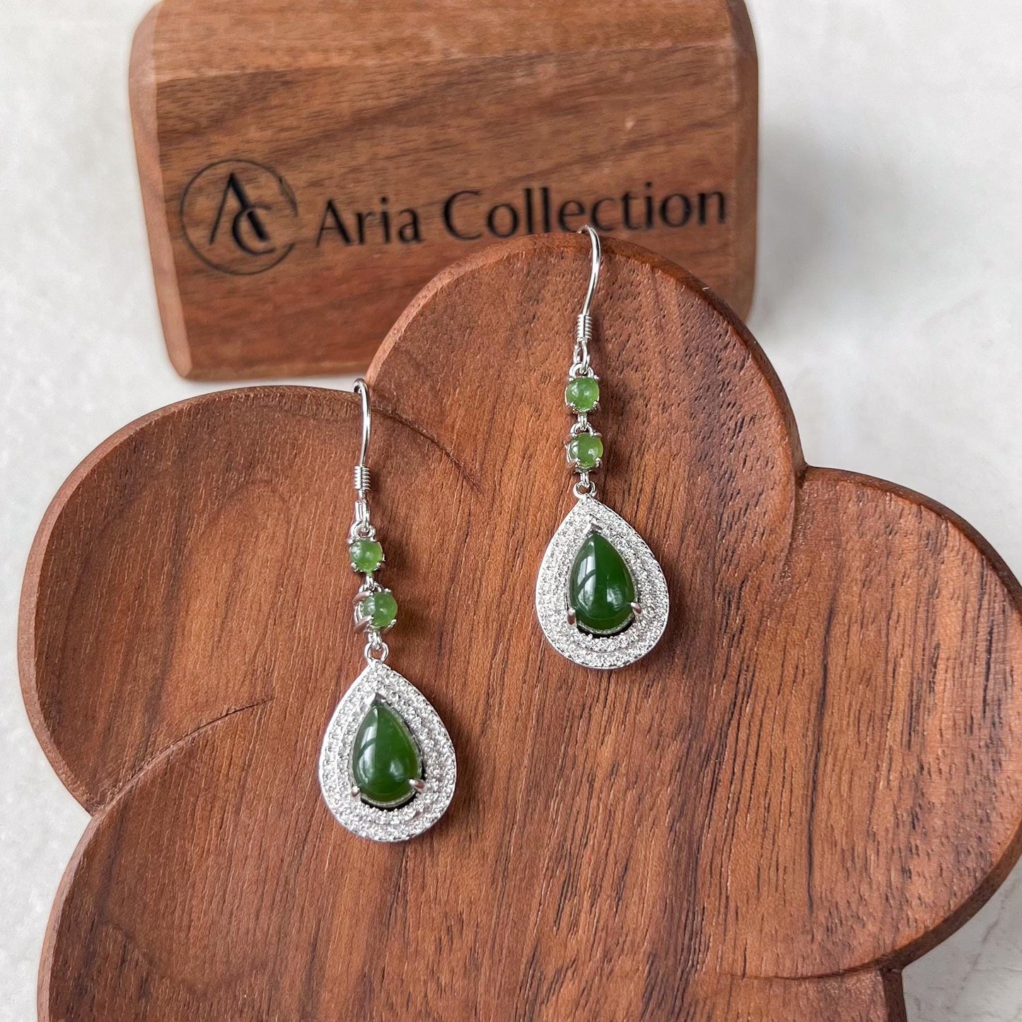 Jade Teardrop Earrings, Green Nephrite Jade Sterling Silver Earrings, JSY-0424-12149