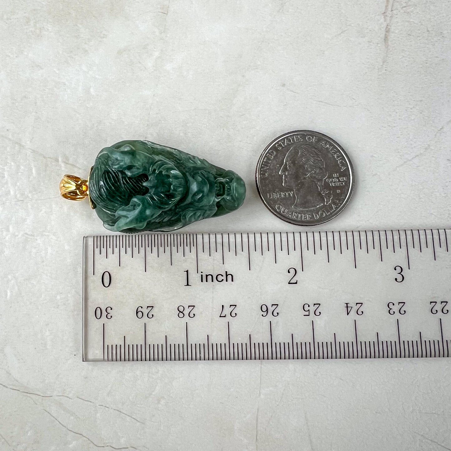 Green Dragon Head Jade Pendant, Jadeite Jade Hand Carved Pendant with 18K Solid Gold Bail, CAN-0424-1725081355