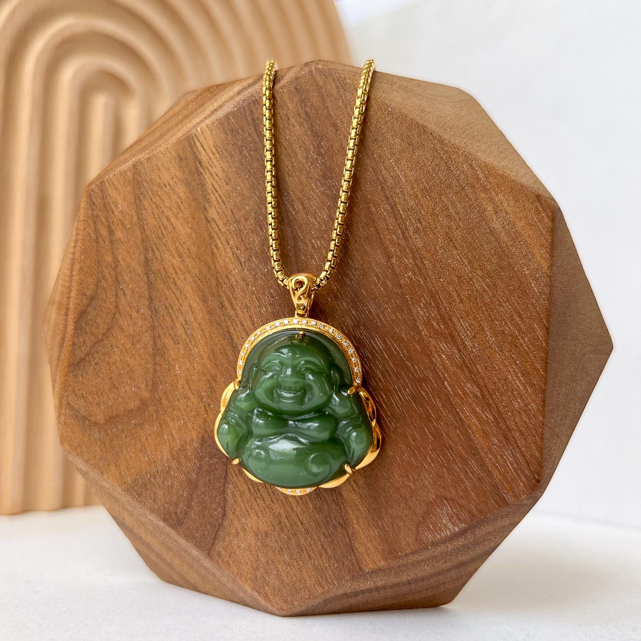 Jade and outlet gold Buddha pendant