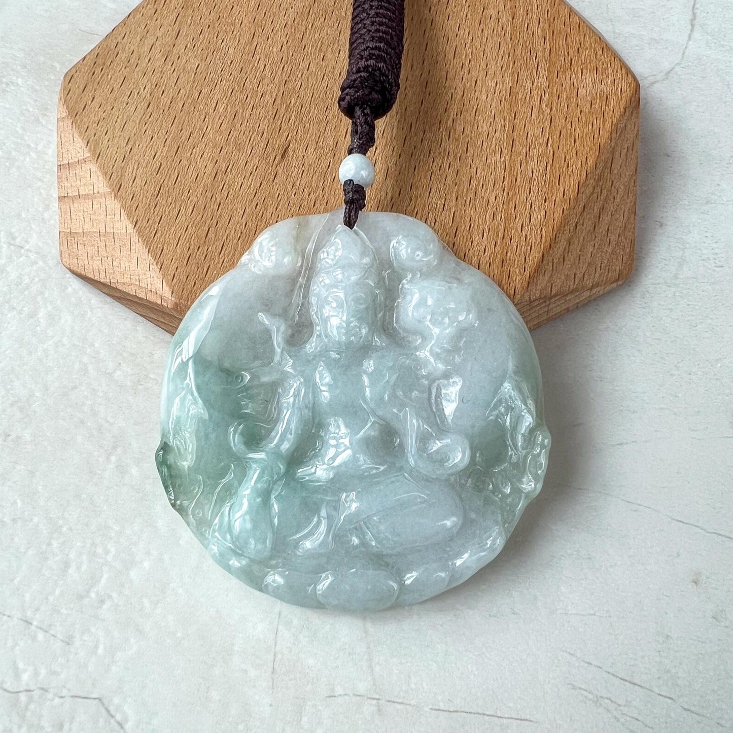 Jadeite Jade Mahasthamaprapta Buddha, Da Shi Zhi , Đại Thế Chí Bồ tát, 大势至, Large Dragon Carved Pendant Necklace, YJ-0221-0442840