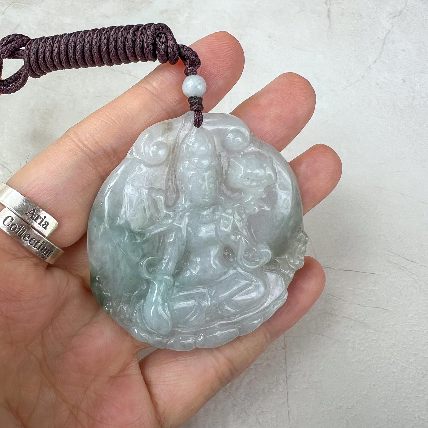 Jadeite Jade Mahasthamaprapta Buddha, Da Shi Zhi , Đại Thế Chí Bồ tát, 大势至, Large Dragon Carved Pendant Necklace, YJ-0221-0442840