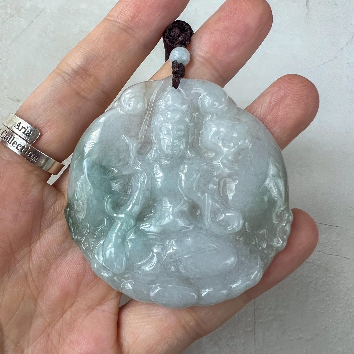 Jadeite Jade Mahasthamaprapta Buddha, Da Shi Zhi , Đại Thế Chí Bồ tát, 大势至, Large Dragon Carved Pendant Necklace, YJ-0221-0442840