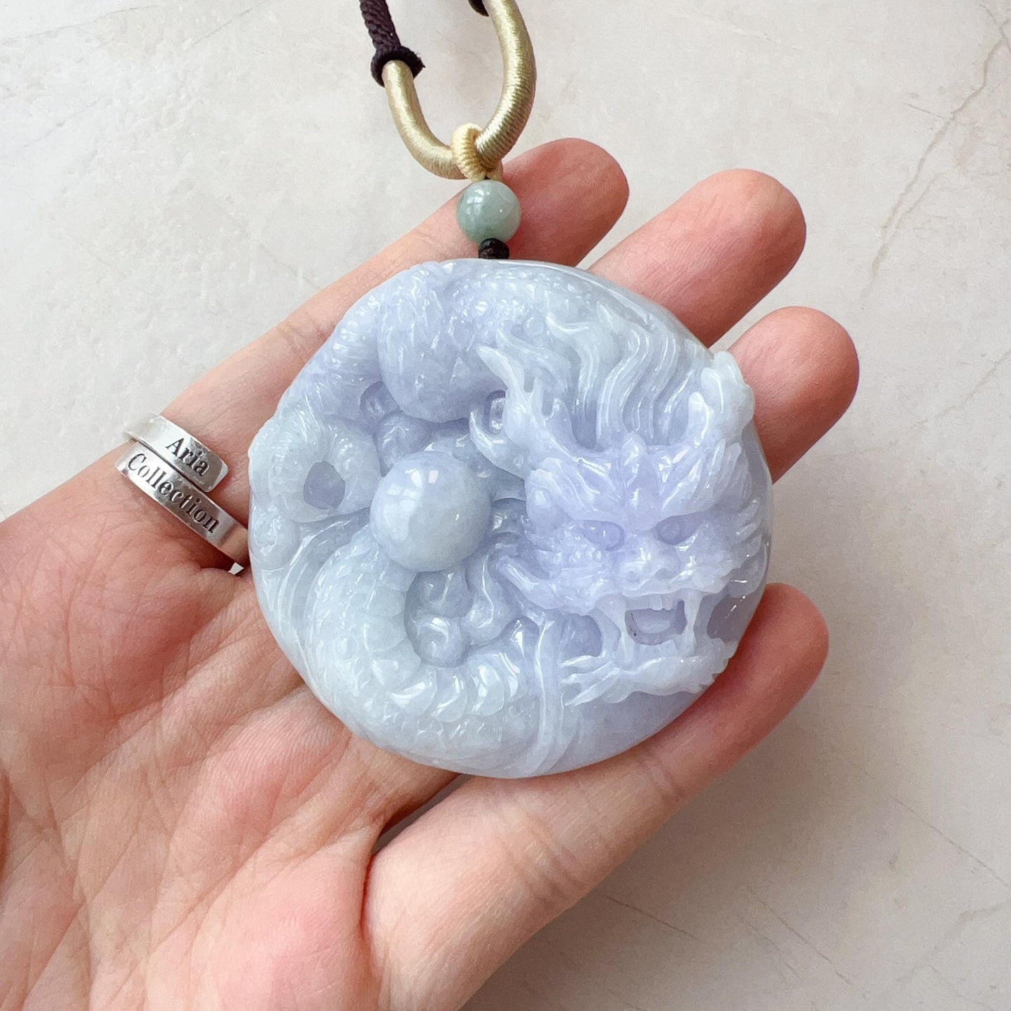 Lavender Dragon with Dragon Ball Pendant, Jadeite Jade Dragon Hand Carved Pendant, LSG-1221-1657012935