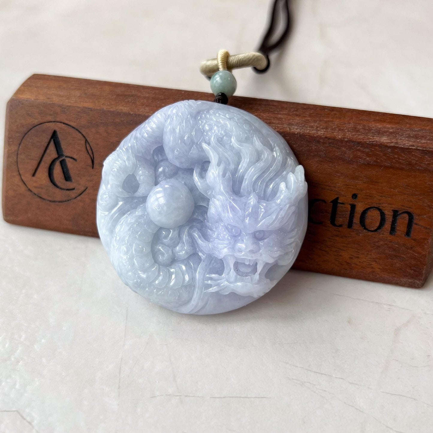 Lavender Dragon with Dragon Ball Pendant, Jadeite Jade Dragon Hand Carved Pendant, LSG-1221-1657012935