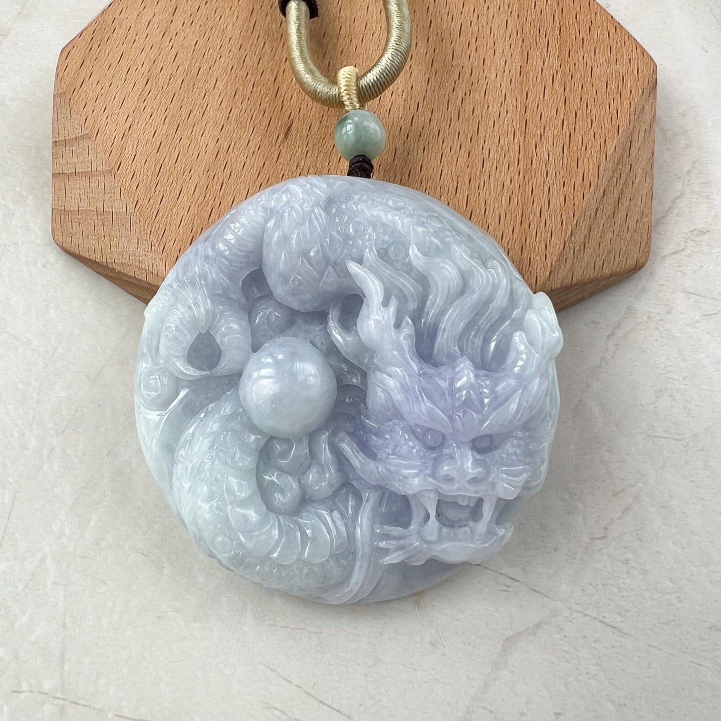 Lavender Dragon with Dragon Ball Pendant, Jadeite Jade Dragon Hand Carved Pendant, LSG-1221-1657012935