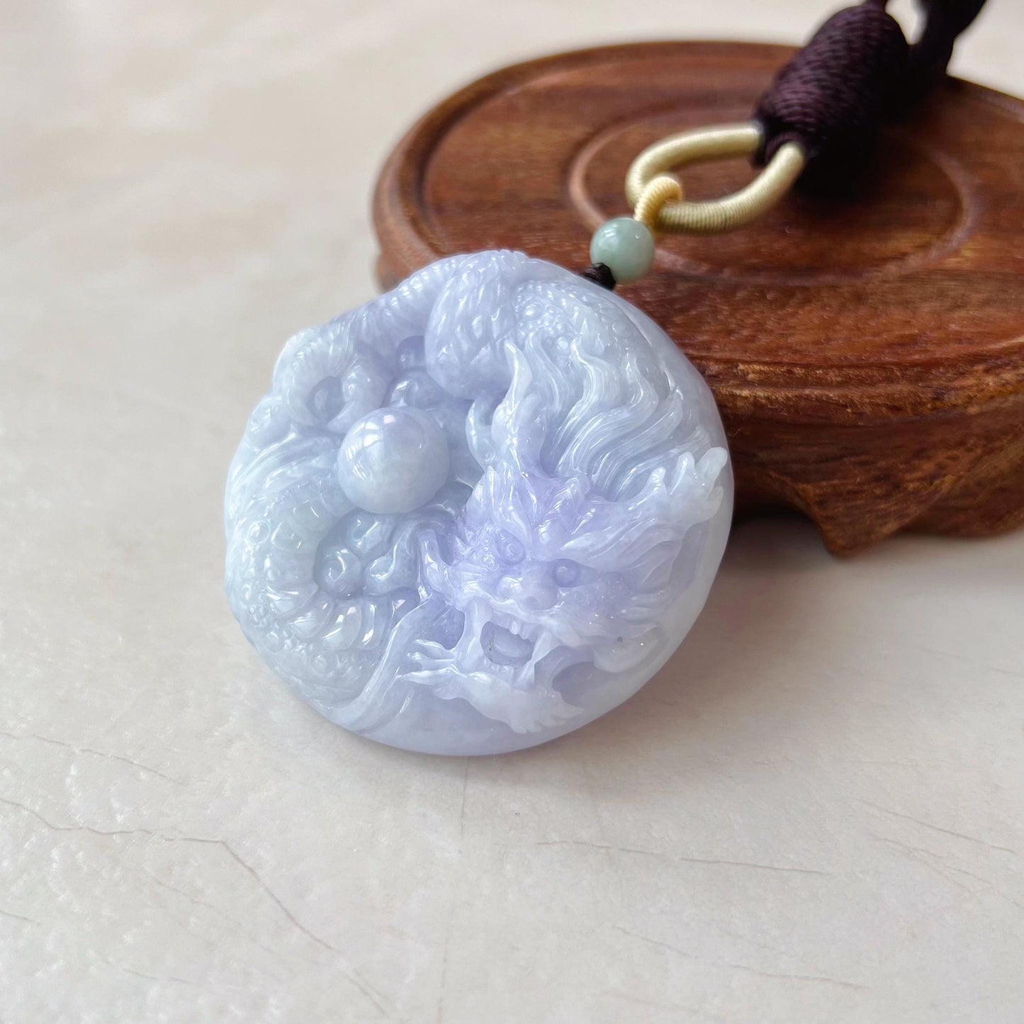 Lavender Dragon with Dragon Ball Pendant, Jadeite Jade Dragon Hand Carved Pendant, LSG-1221-1657012935