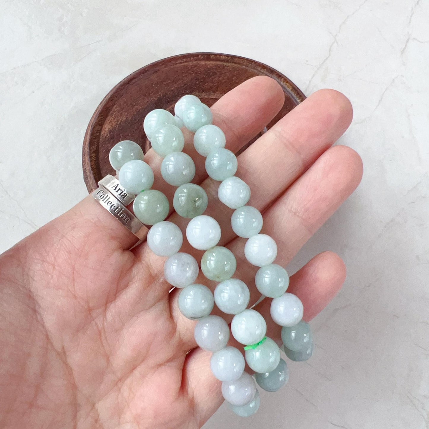 8.0 mm Light Green White Natural Jadeite Jade Small Beaded Bracelet, GEM-0424-1727410563