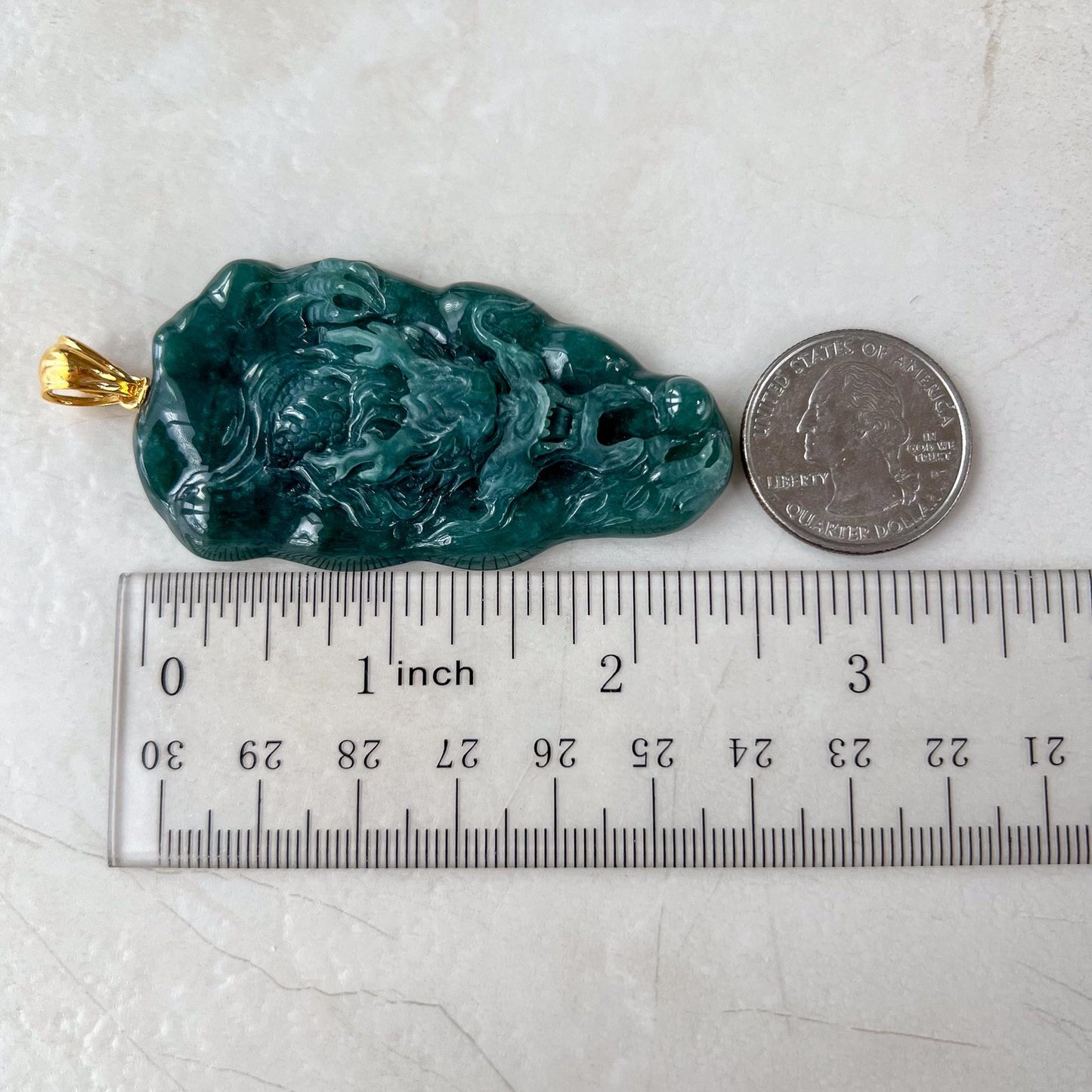 Celestial Dragon Jade Pendant, Green Jadeite Jade Dragon Hand Carved Pendant with 18K Gold, VIC-0424-1727632246