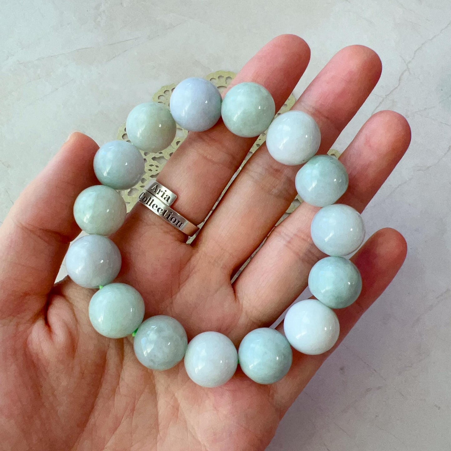 13.5 mm Natural Jadeite Jade Round Beaded Bracelet, GEM-0424-1727745265