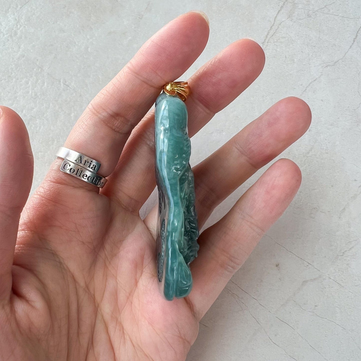 Mystic Green Dragon Jade Pendant, Green Jadeite Jade Dragon Hand Carved Pendant with 18K Gold, VIC-0424-1727749553