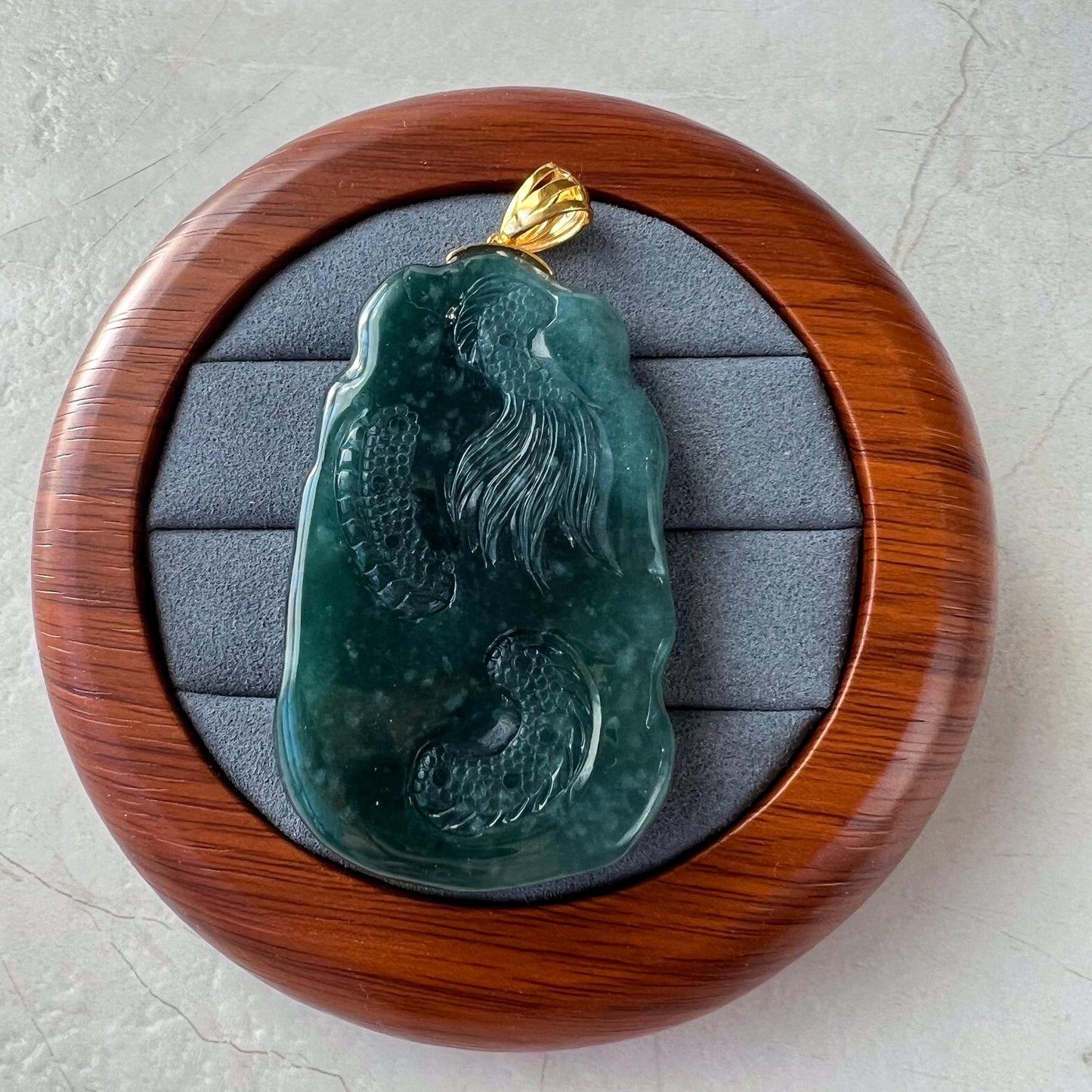 Mystic Green Dragon Jade Pendant, Green Jadeite Jade Dragon Hand Carved Pendant with 18K Gold, VIC-0424-1727749553