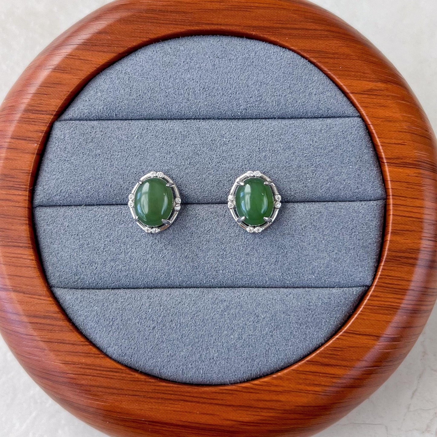 Green Glimmer Jade Earring Studs, Green Nephrite Jade Sterling Silver Earrings, JSY-0424-12129