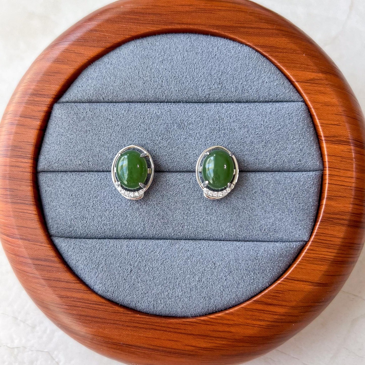 Green Moonlight Jade Earring Studs, Style 1, Green Nephrite Jade Sterling Silver Earrings, JSY-0424-12125