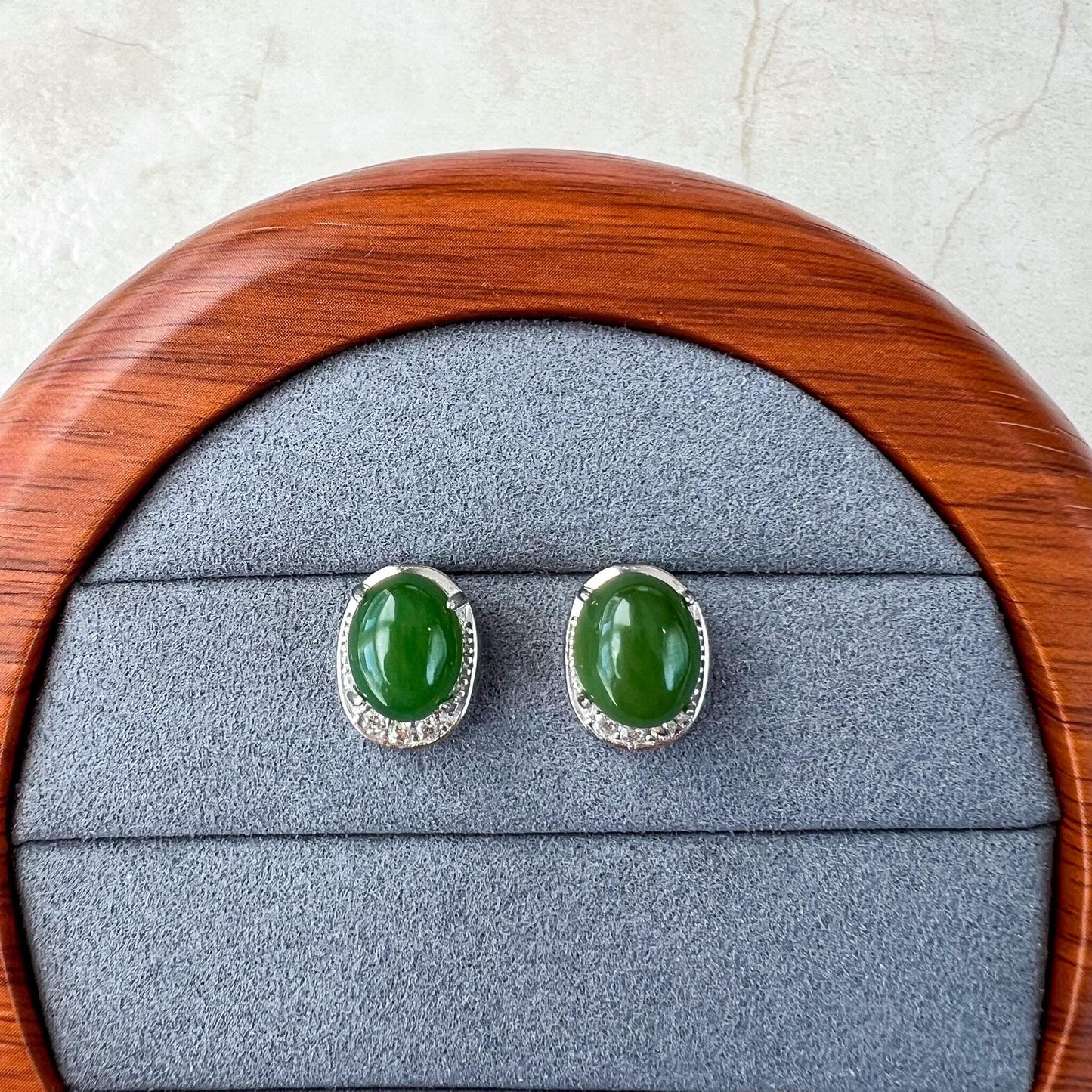 Green Moonlight Jade Earring Studs, Style 2, Green Nephrite Jade Sterling Silver Earrings, JSY-0424-12192