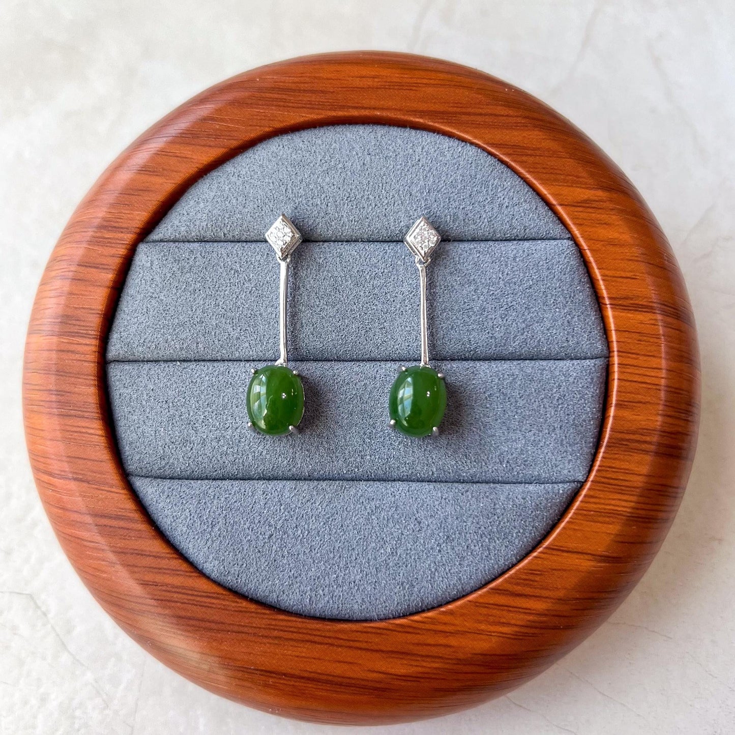 Jade Pendulum Earring Studs, Green Nephrite Jade Sterling Silver Earrings, JSY-0424-12127