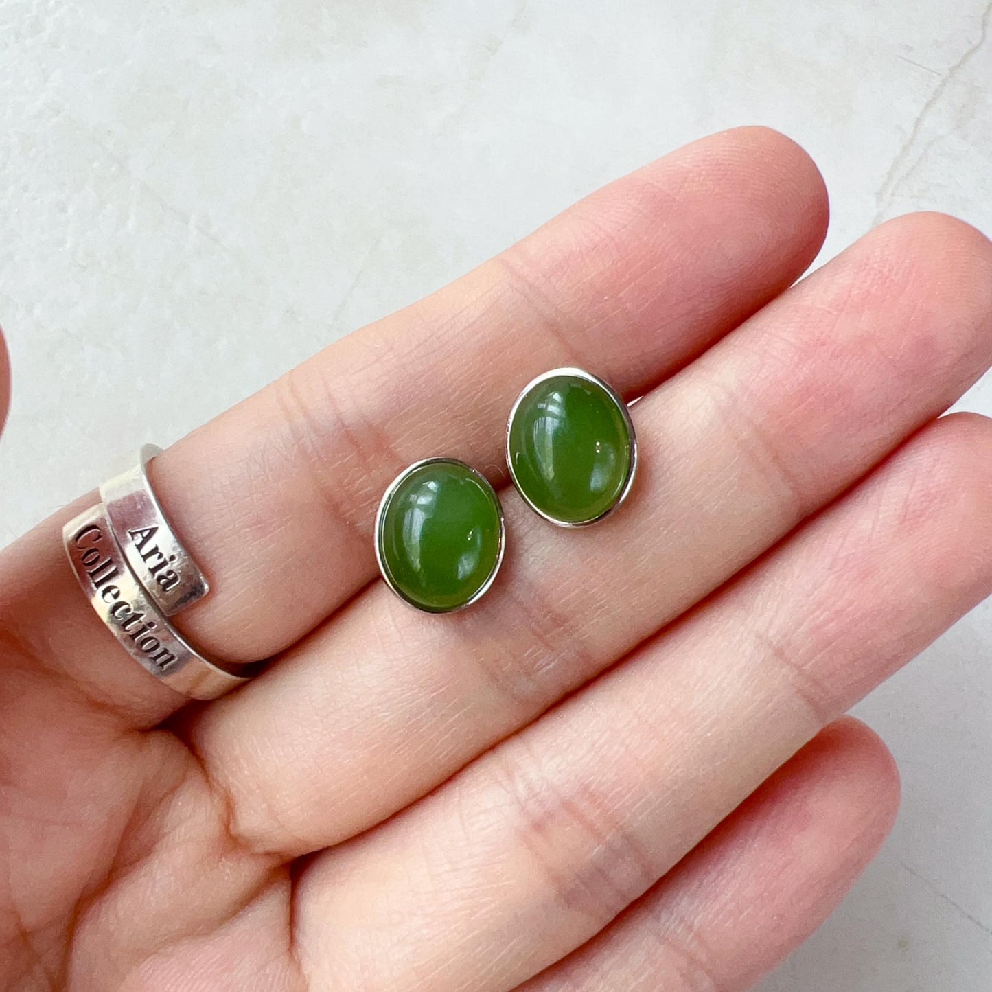 Simply Jade Earring Studs, Green Nephrite Jade Sterling Silver Earrings, JSY-0424-12123