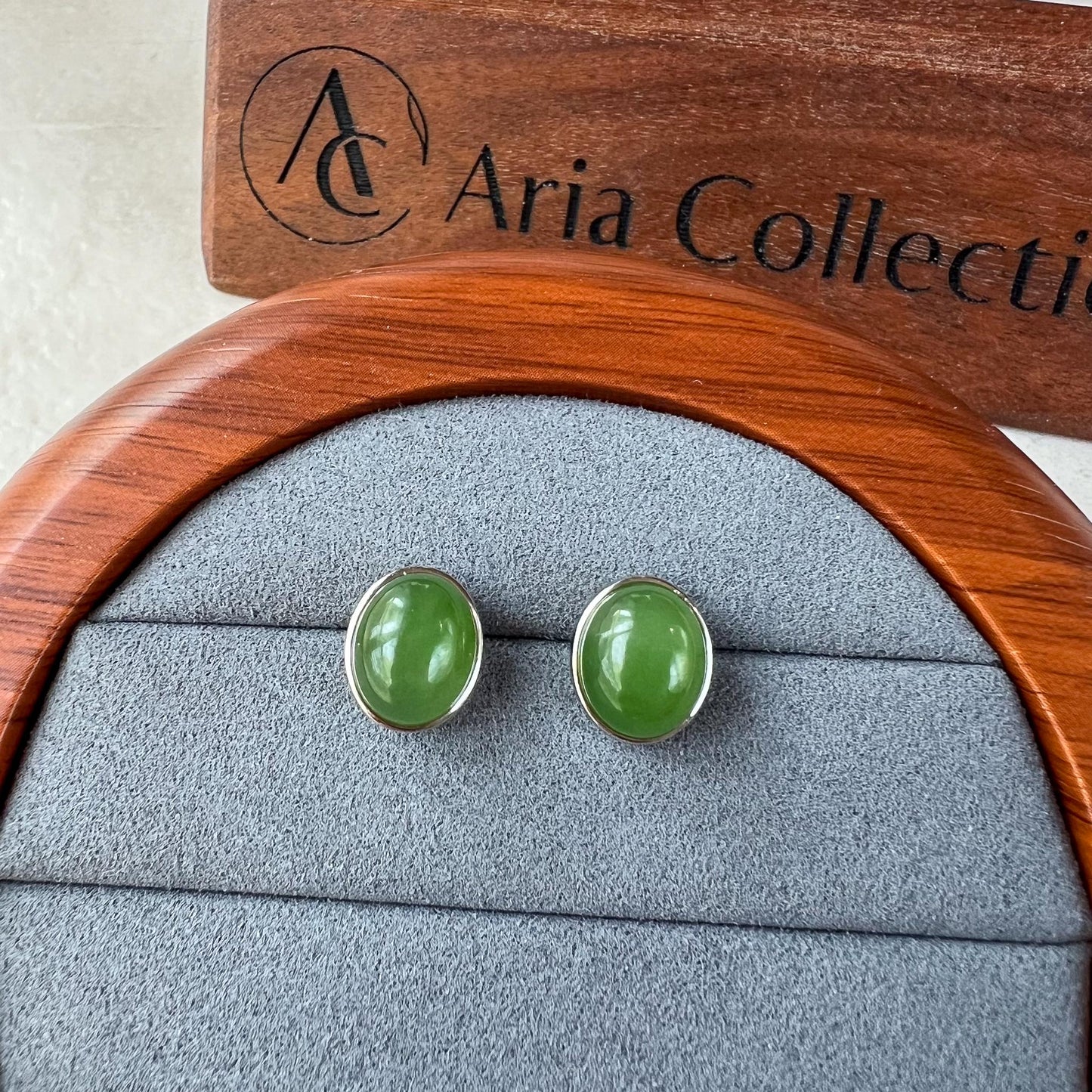 Simply Jade Earring Studs, Green Nephrite Jade Sterling Silver Earrings, JSY-0424-12123