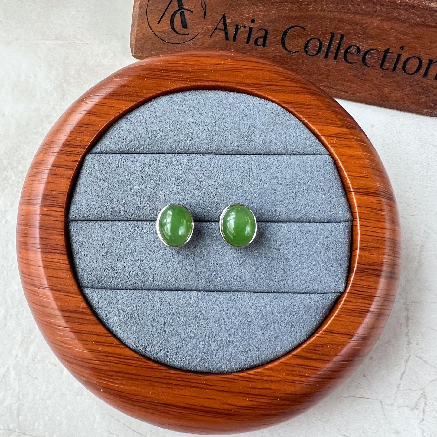 Simply Jade Earring Studs, Green Nephrite Jade Sterling Silver Earrings, JSY-0424-12123