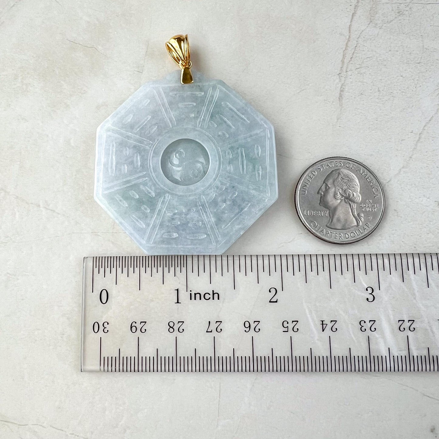 Light Purple Jadeite Jade Yin Yang Large Pendant with 18K Gold Bail, Large Hand Carved Pendant, Ba Gua Pendant, 八卦, ZAC-0424-1728871738