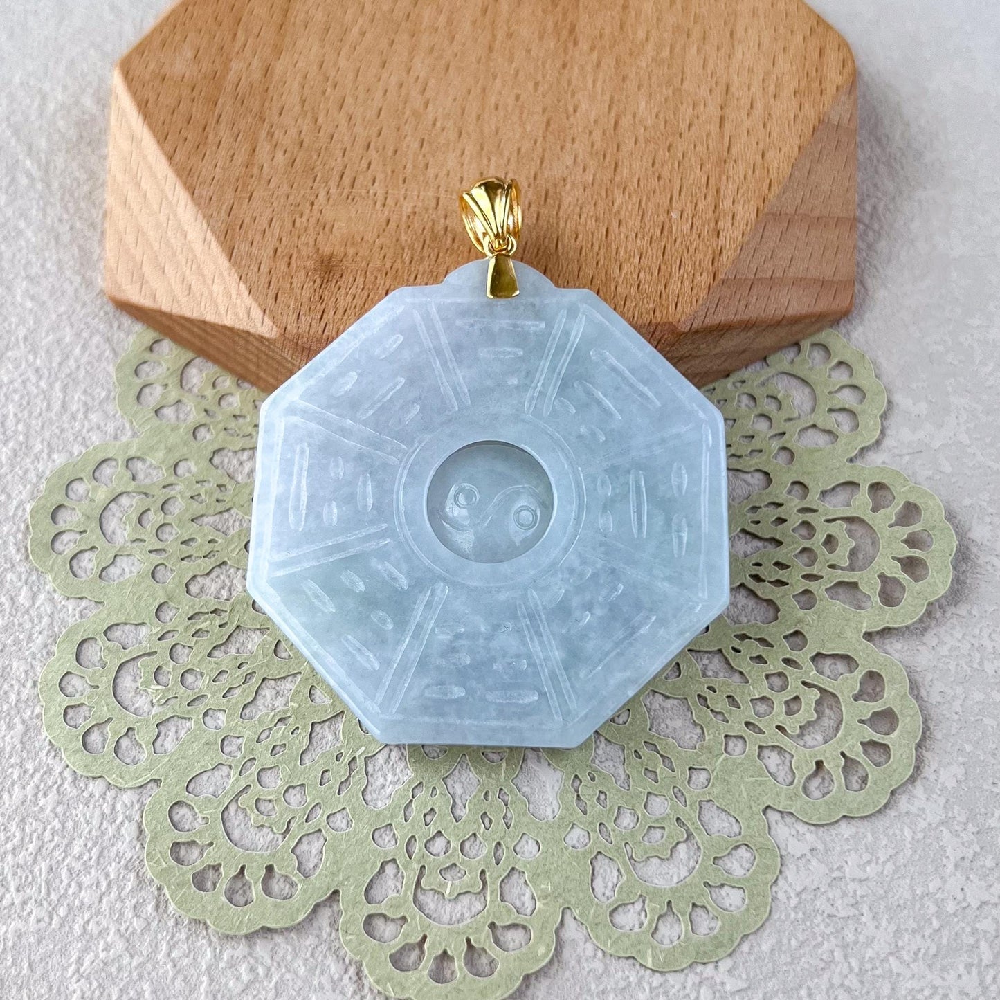 Light Purple Jadeite Jade Yin Yang Large Pendant with 18K Gold Bail, Large Hand Carved Pendant, Ba Gua Pendant, 八卦, ZAC-0424-1728871738