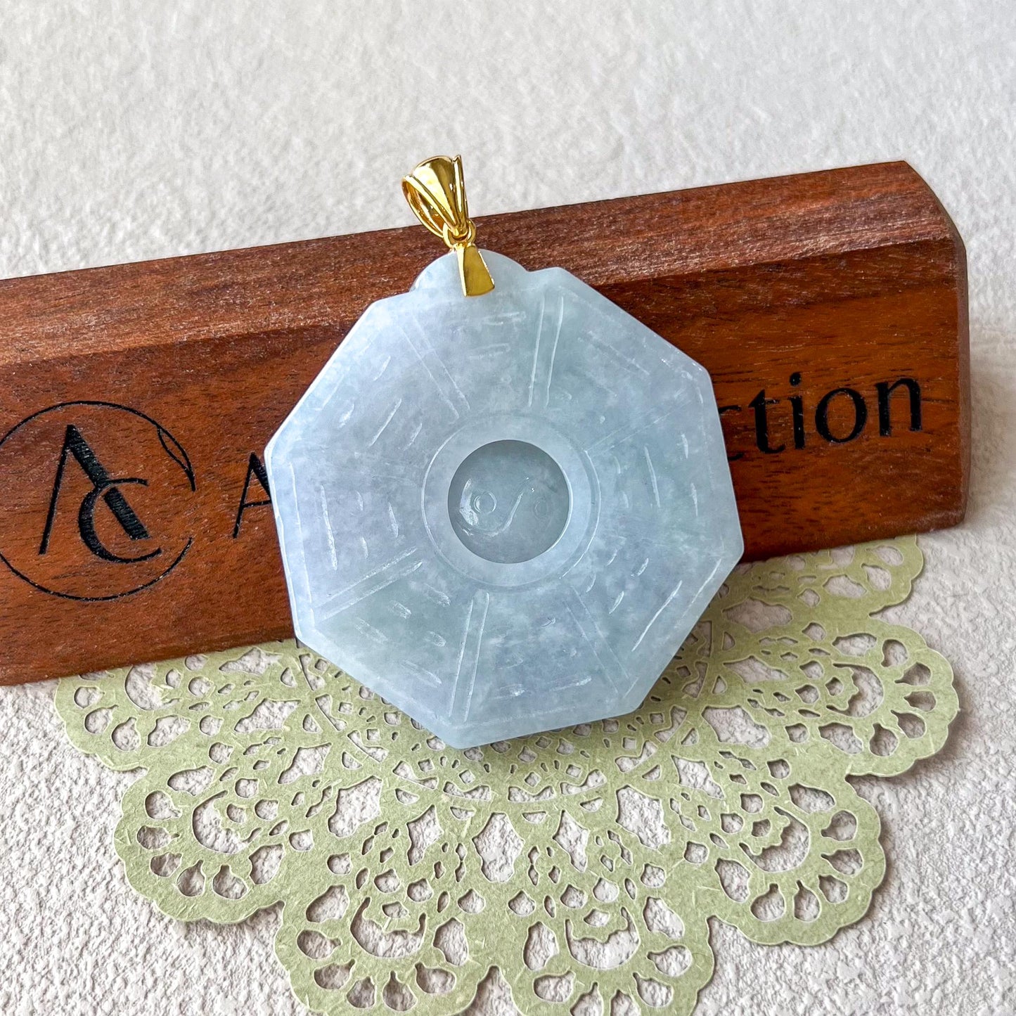 Light Purple Jadeite Jade Yin Yang Large Pendant with 18K Gold Bail, Large Hand Carved Pendant, Ba Gua Pendant, 八卦, ZAC-0424-1728871738