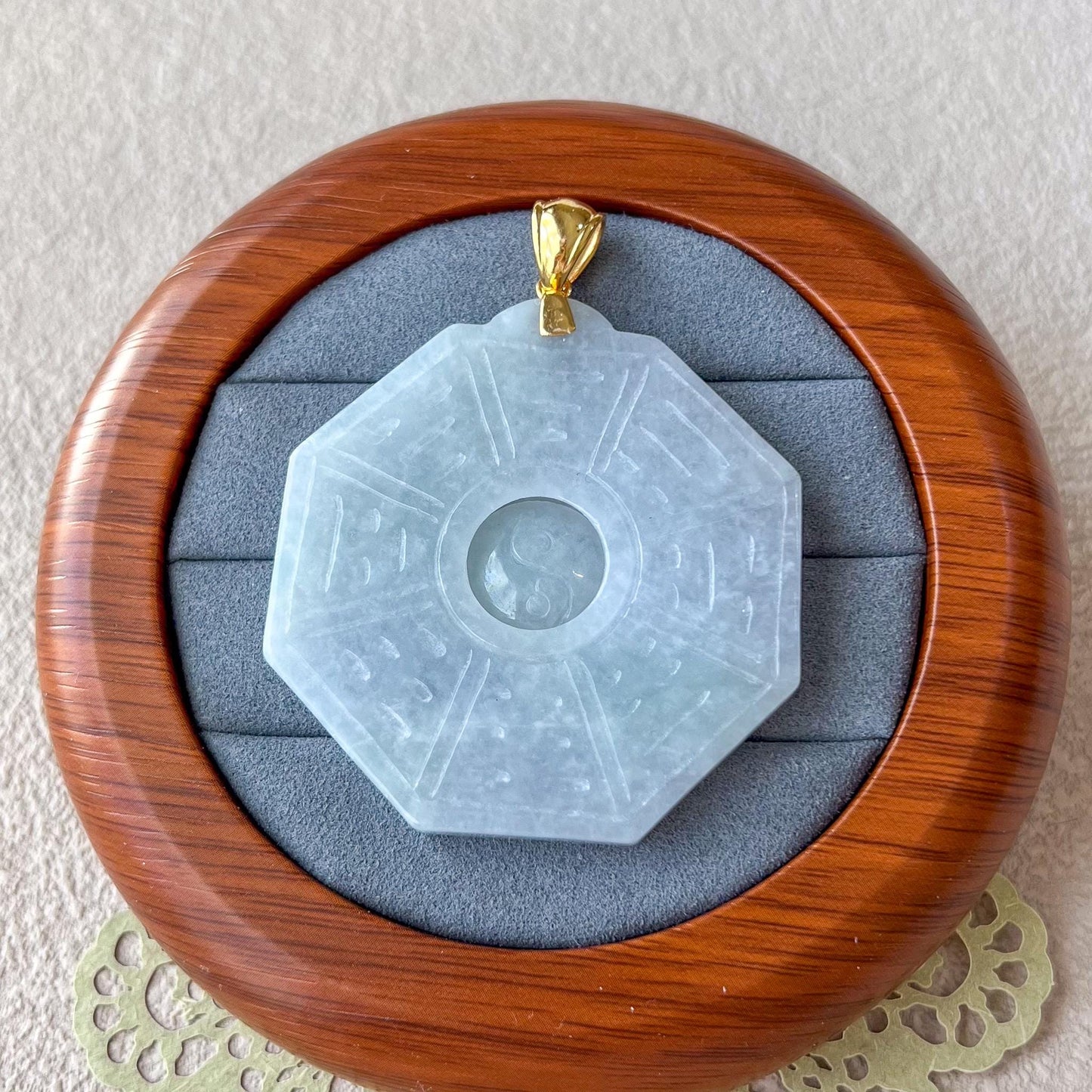 Light Purple Jadeite Jade Yin Yang Large Pendant with 18K Gold Bail, Large Hand Carved Pendant, Ba Gua Pendant, 八卦, ZAC-0424-1728871738