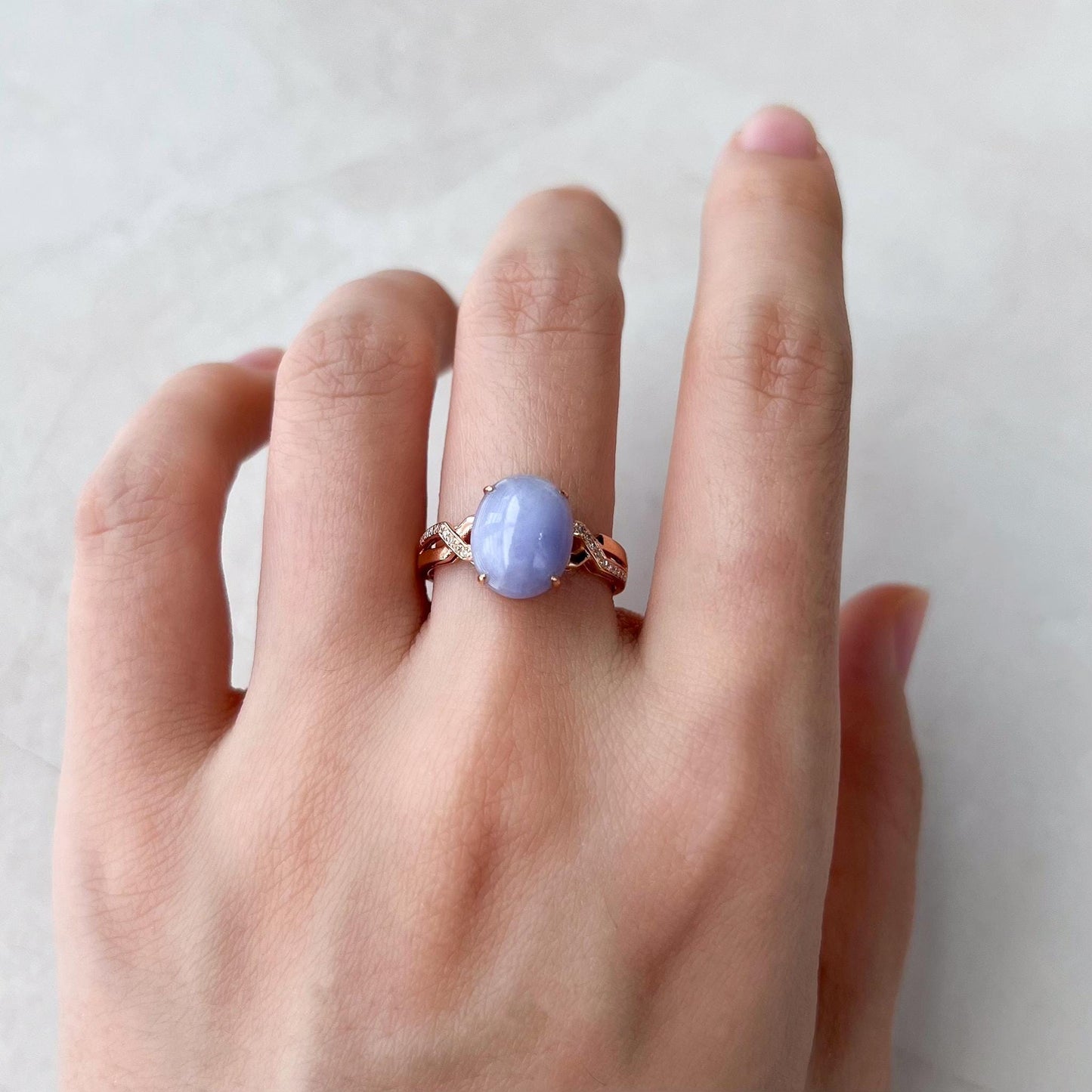 Lavender Purple Jadeite Jade Ring, 18K Rose Gold with natural diamonds, Size 6.75, SHWQ-0424-1728940381