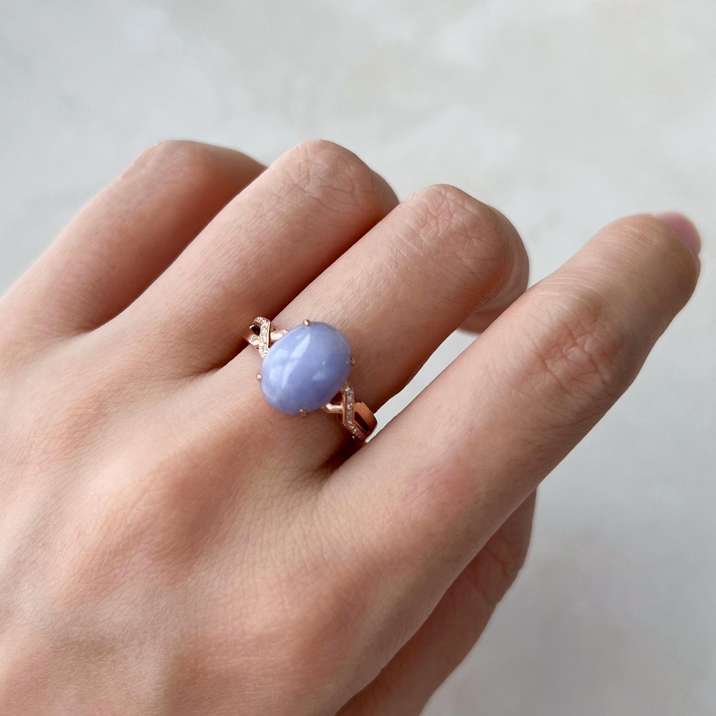 Lavender Purple Jadeite Jade Ring, 18K Rose Gold with natural diamonds, Size 6.75, SHWQ-0424-1728940381