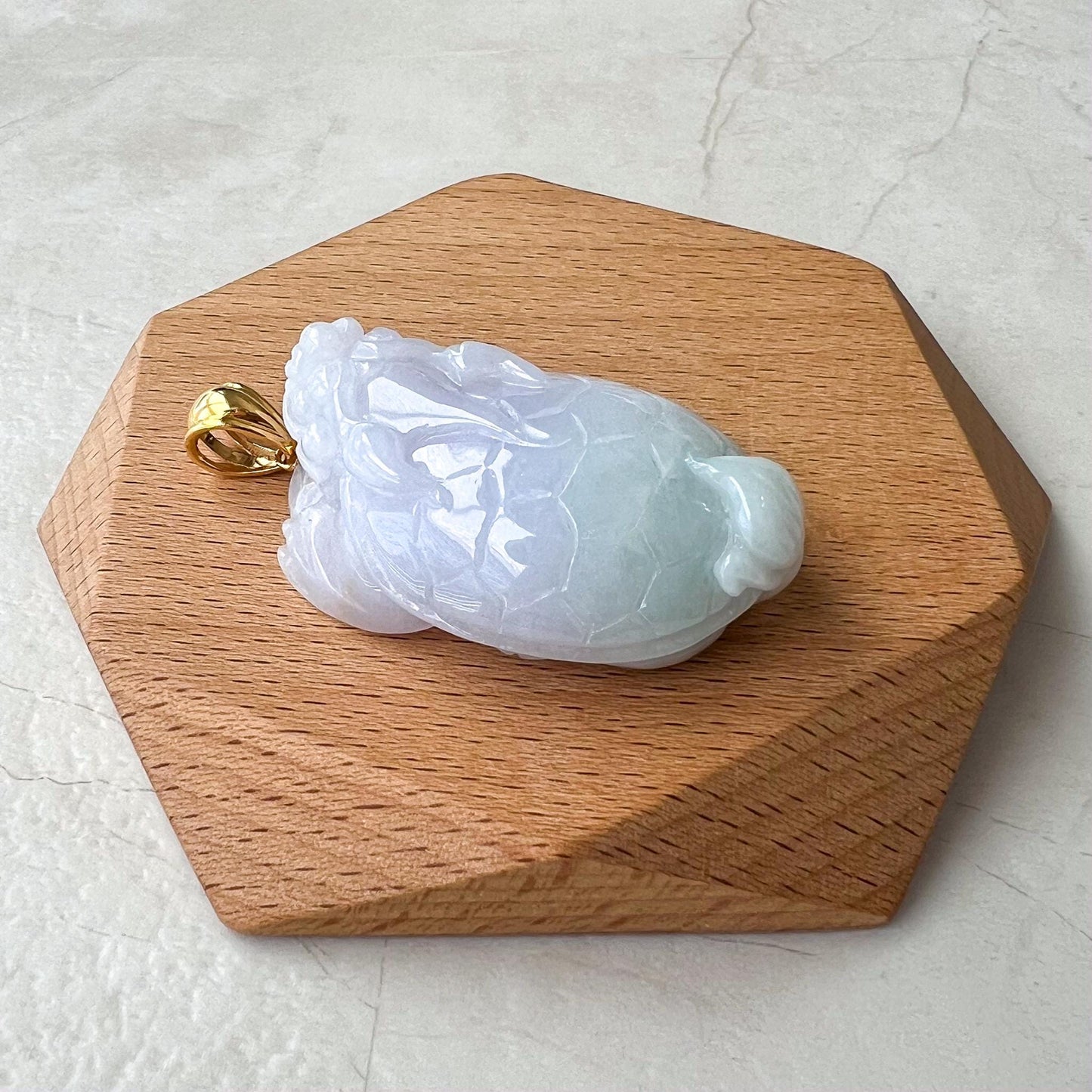 Dragon Turtle Jade Pendant with 18K Gold, Light Lavender Jadeite Jade Hand Carved Pendant, ZAC-0422-1729028404