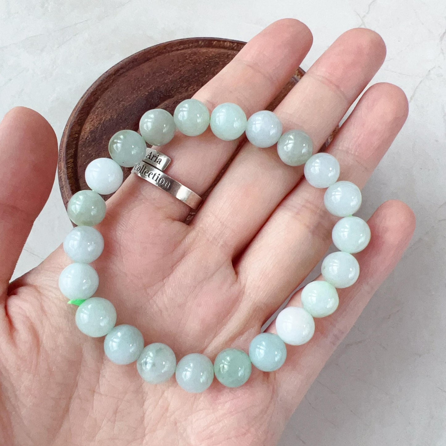 8.0 mm Light Green White Natural Jadeite Jade Small Beaded Bracelet, GEM-0424-1727410563