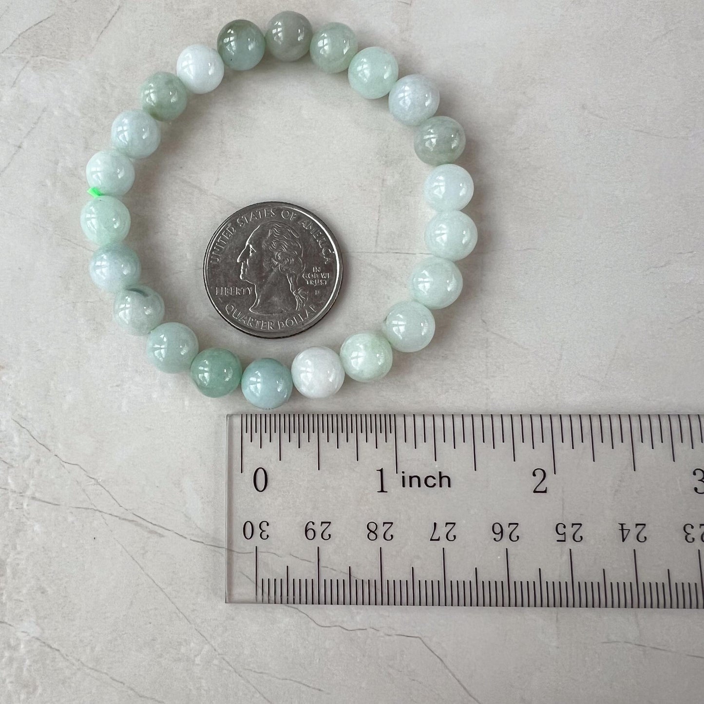 8.0 mm Light Green White Natural Jadeite Jade Small Beaded Bracelet, GEM-0424-1727410563