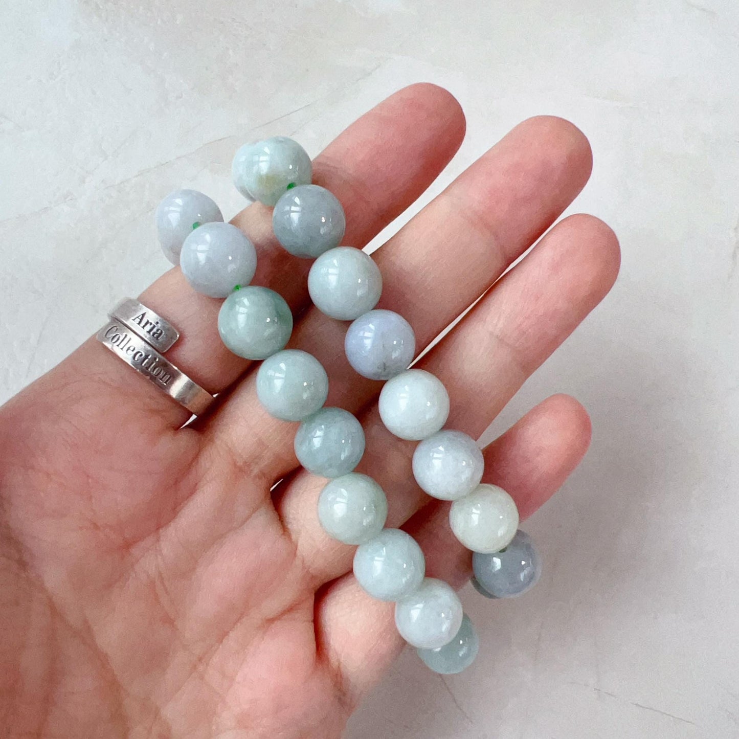 10.0 mm Light Green White Natural Jadeite Jade Small Beaded Bracelet, GEM-0424-1727414178