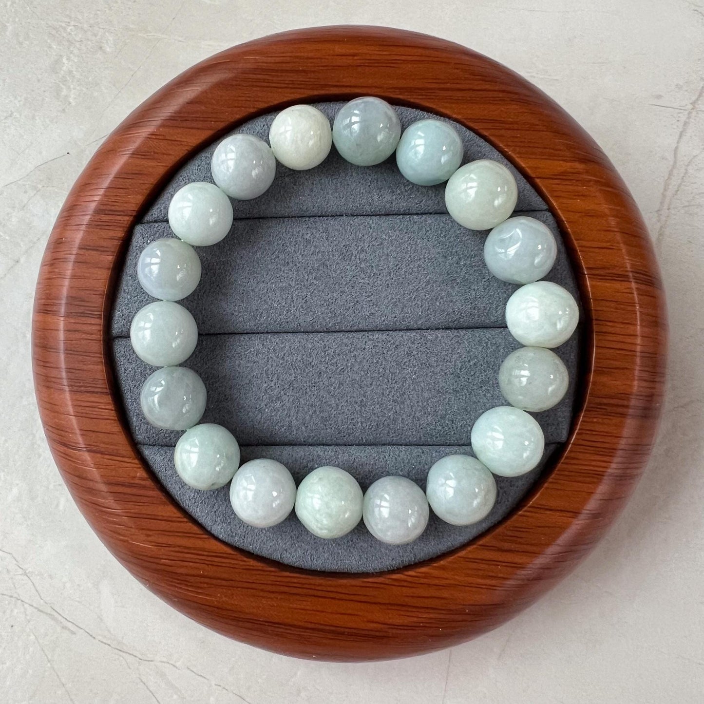 10.0 mm Light Green White Natural Jadeite Jade Small Beaded Bracelet, GEM-0424-1727414178