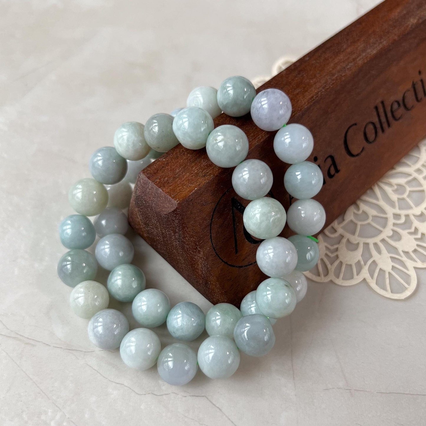 10.0 mm Light Green White Natural Jadeite Jade Small Beaded Bracelet, GEM-0424-1727414178