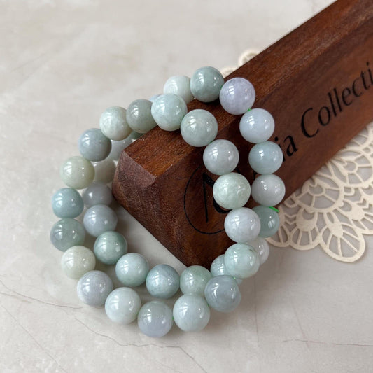 10.0 mm Light Green White Natural Jadeite Jade Small Beaded Bracelet, GEM-0424-1727414178