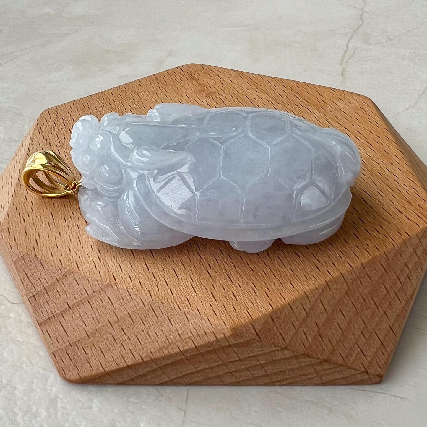 Large Dragon Turtle Jade Pendant with 18K Gold, Light Lavender Jadeite Jade Hand Carved Pendant, ZAC-0422-1729057406