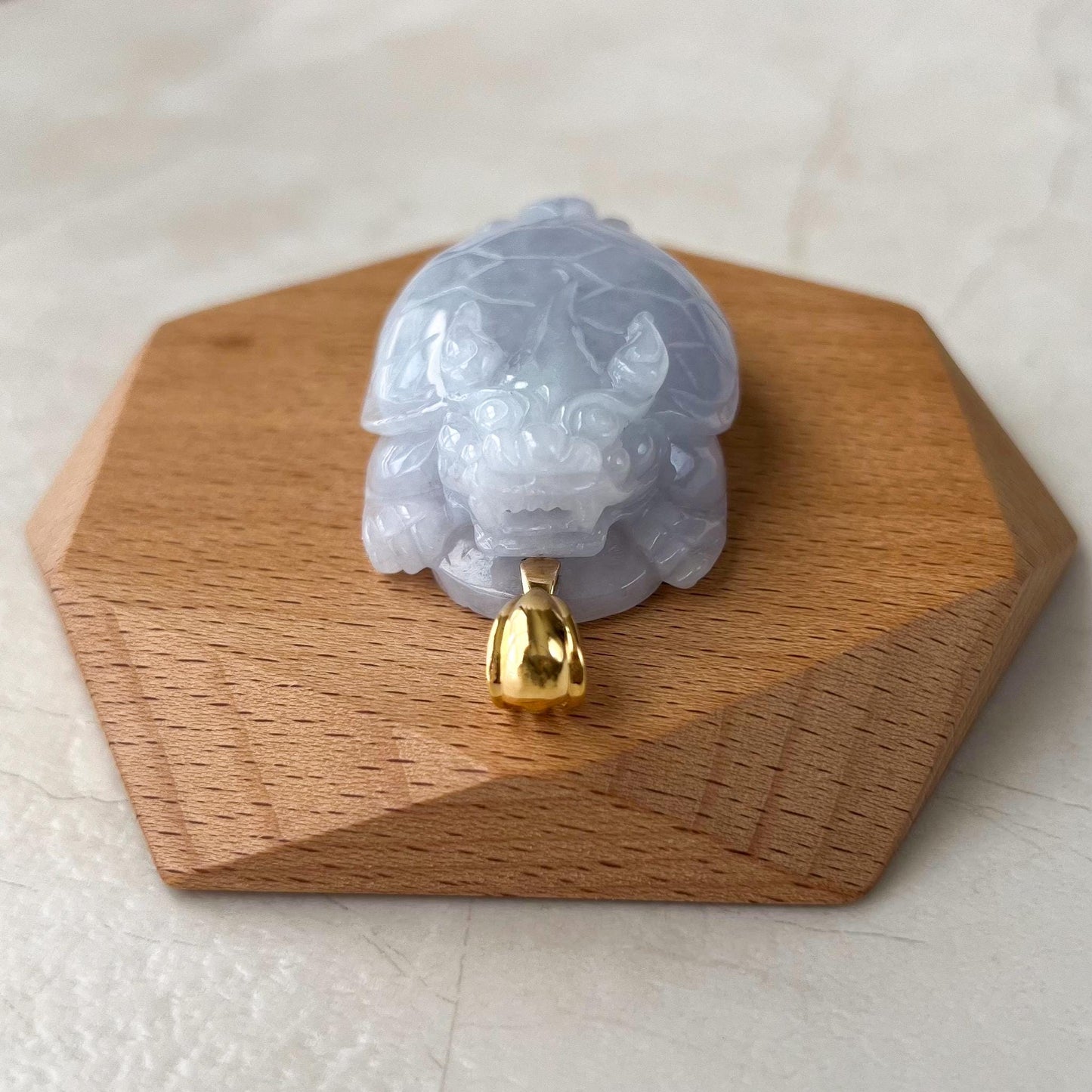 Large Dragon Turtle Jade Pendant with 18K Gold, Light Lavender Jadeite Jade Hand Carved Pendant, ZAC-0422-1729057406