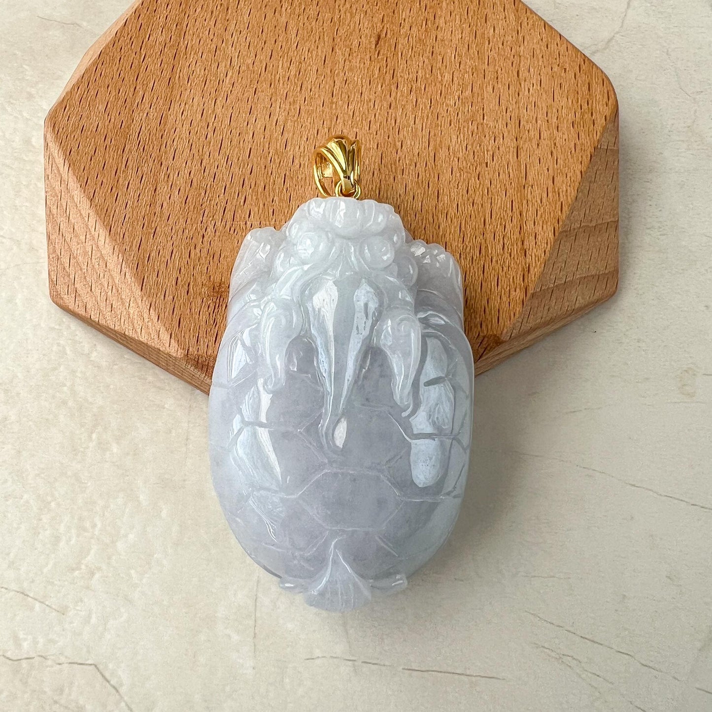 Large Dragon Turtle Jade Pendant with 18K Gold, Light Lavender Jadeite Jade Hand Carved Pendant, ZAC-0422-1729057406