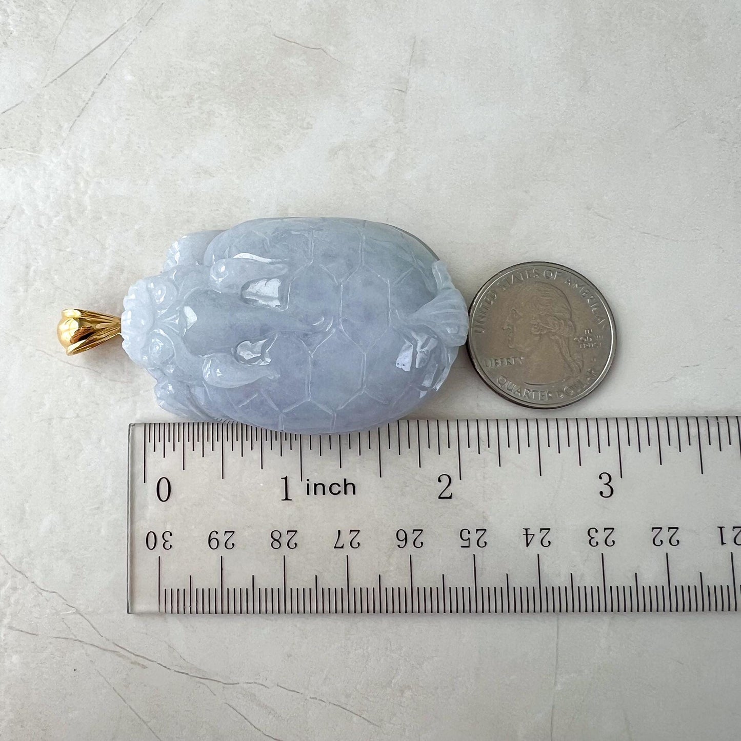 Large Dragon Turtle Jade Pendant with 18K Gold, Light Lavender Jadeite Jade Hand Carved Pendant, ZAC-0422-1729057406