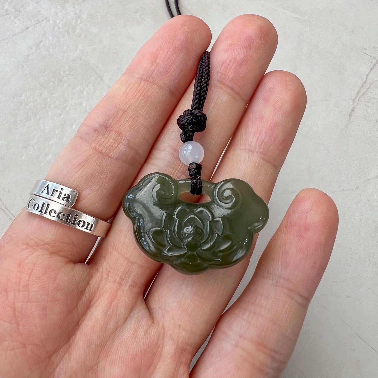 Lotus Ru Yi Luck Pendant, Ruyi Ru yi, 如意, Nephrite Jade Pendant Hand Carved Pendant, HST-0424-0530020