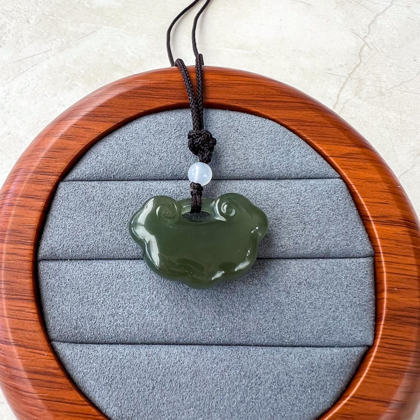 Lotus Ru Yi Luck Pendant, Ruyi Ru yi, 如意, Nephrite Jade Pendant Hand Carved Pendant, HST-0424-0530020